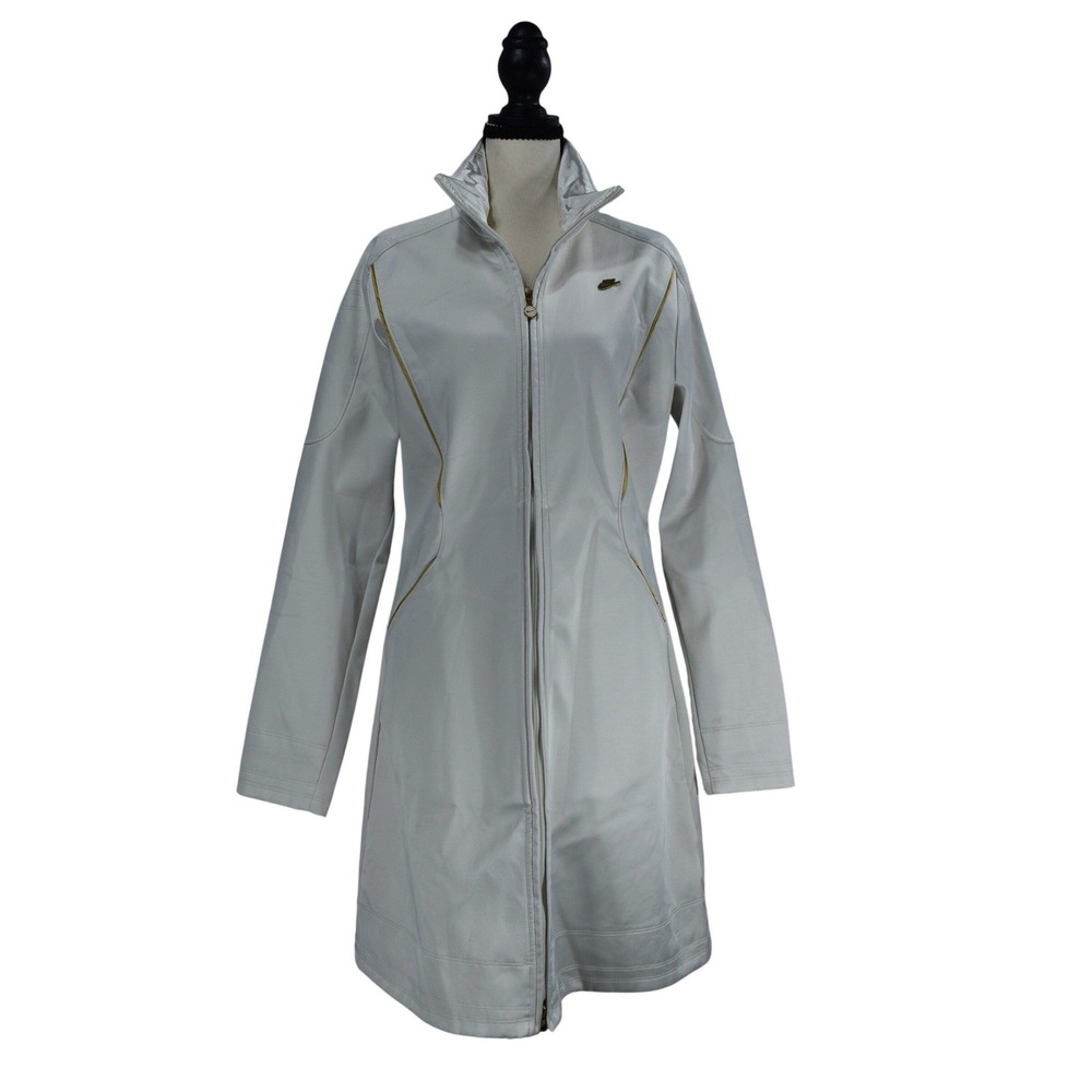 Nike Womens Longline Full Zip Track Jacket Gold Trim Off White Sportswear Coat